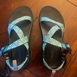 Teal and white chacos - size youth 4